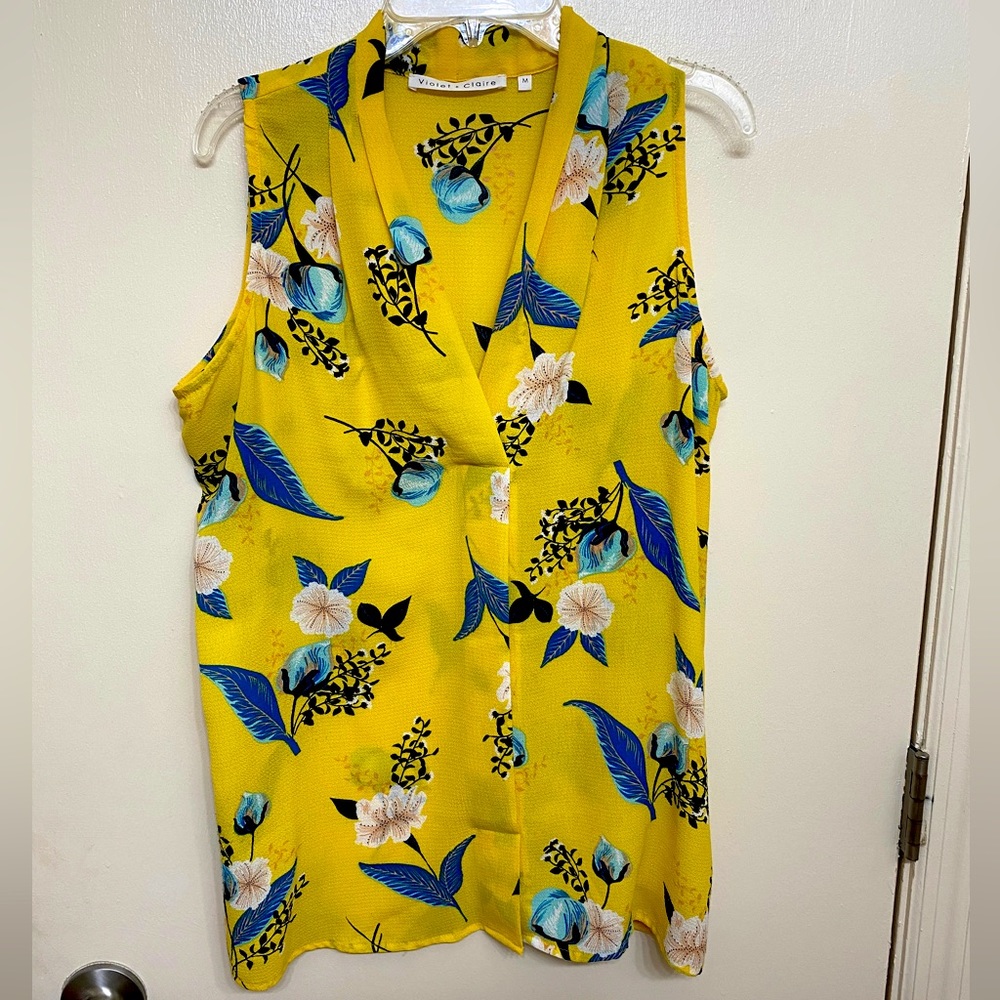 Yellow with Blue Floral Print Medium tank